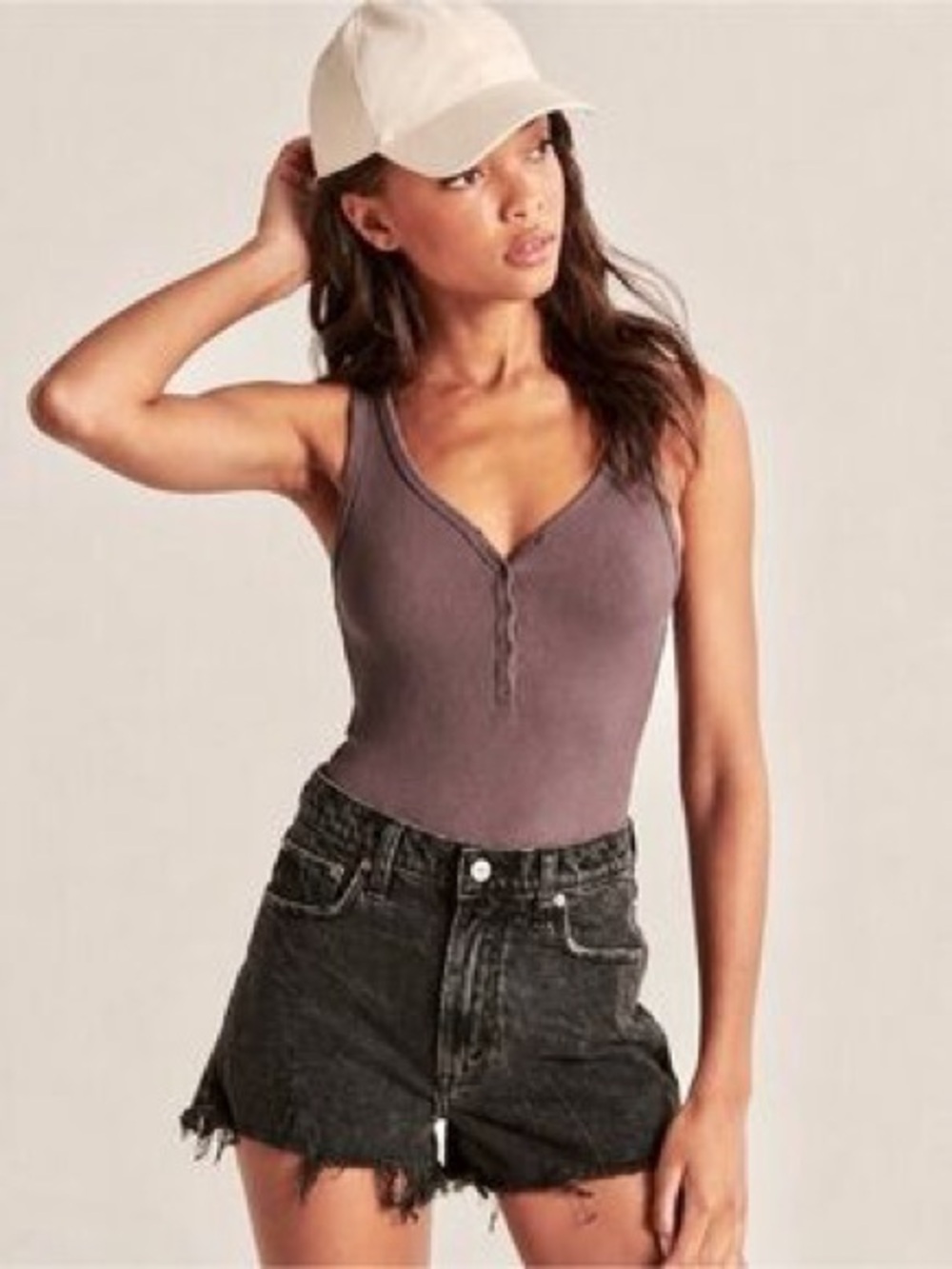 Abercrombie & Fitch Mauve Ribbed Henley Bodysuit